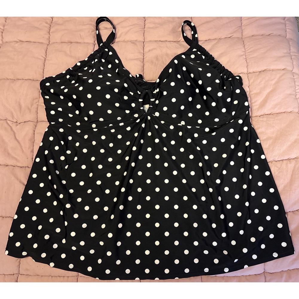 Cocos Swim Womens 28 Plus Black White Polka Dot Tankini Top Built In‎ Bra Flowy